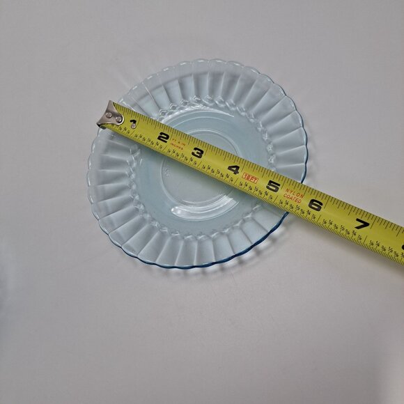 Fortecrisa Mexico Ice Azure Blue Ribbed Glass Cup & Saucer Set - Picture 11 of 11